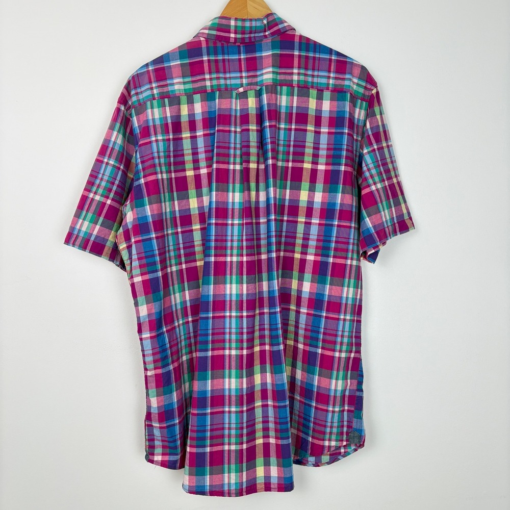 Lands End Mens Traditional Fit Plaid Madras Button Down Short Sleeve Shirt Large - Picture 2 of 12